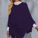 Round Neck Fringe Detail Poncho - Opulent EmpireRound Neck Fringe Detail PonchoOpulent EmpireClothing