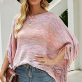 Round Neck Fringe Detail Poncho - Opulent EmpireRound Neck Fringe Detail PonchoOpulent EmpireClothing