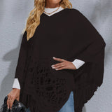 Round Neck Fringe Detail Poncho - Opulent EmpireRound Neck Fringe Detail PonchoOpulent EmpireClothing