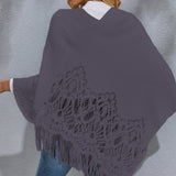 Round Neck Fringe Detail Poncho - Opulent EmpireRound Neck Fringe Detail PonchoOpulent EmpireClothing