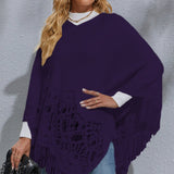 Round Neck Fringe Detail Poncho - Opulent EmpireRound Neck Fringe Detail PonchoOpulent EmpireClothing