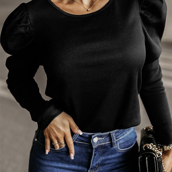 Round Neck Long Sleeve Blouse - Opulent EmpireRound Neck Long Sleeve BlouseOpulent Empire