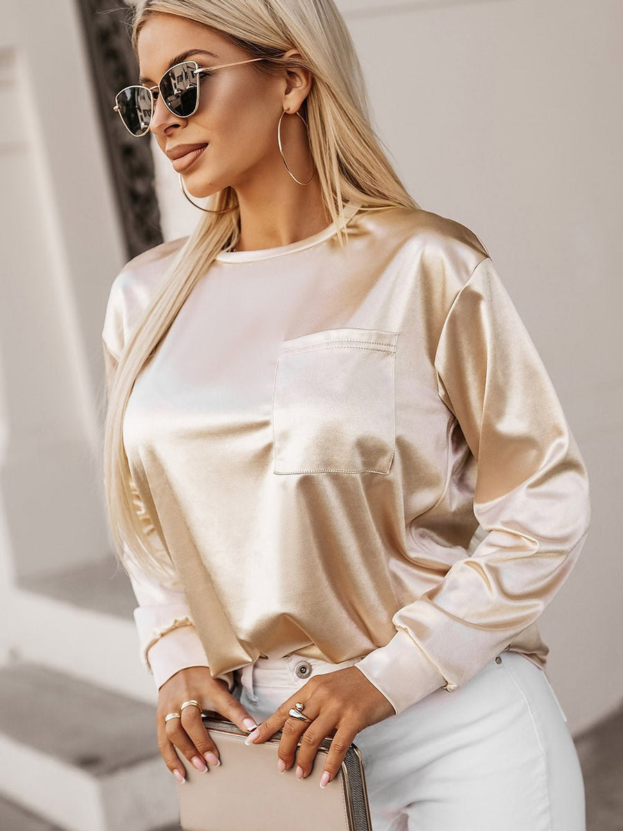 Round Neck Long Sleeve Blouse - Opulent EmpireRound Neck Long Sleeve BlouseOpulent Empire