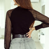 Round Neck Semi-Sheer Sleeve Blouse - Opulent EmpireRound Neck Semi-Sheer Sleeve BlouseOpulent Empire