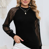 Round Neck Semi-Sheer Sleeve Blouse - Opulent EmpireRound Neck Semi-Sheer Sleeve BlouseOpulent Empire