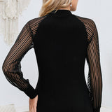 Round Neck Semi-Sheer Sleeve Blouse - Opulent EmpireRound Neck Semi-Sheer Sleeve BlouseOpulent Empire