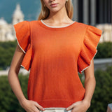 Ruffled Round Neck Knit Top - Opulent EmpireRuffled Round Neck Knit TopOpulent Empire