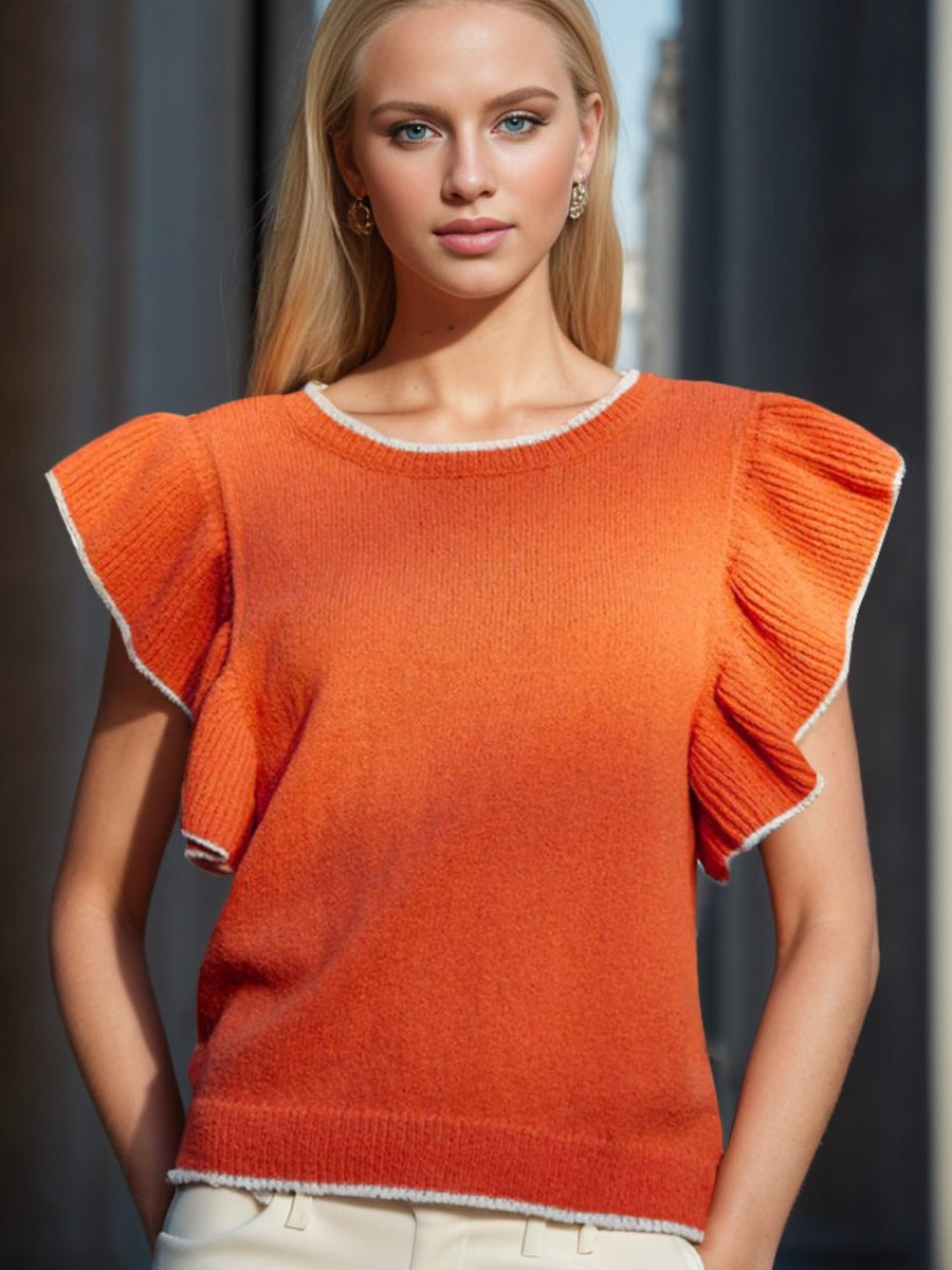 Ruffled Round Neck Knit Top - Opulent EmpireRuffled Round Neck Knit TopOpulent Empire