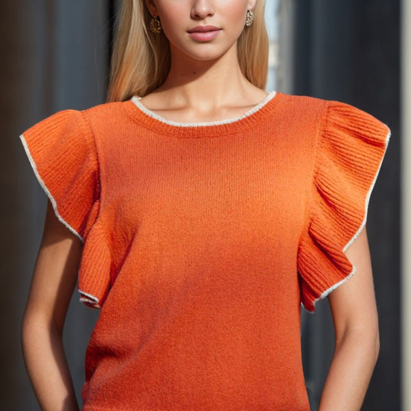 Ruffled Round Neck Knit Top - Opulent EmpireRuffled Round Neck Knit TopOpulent Empire