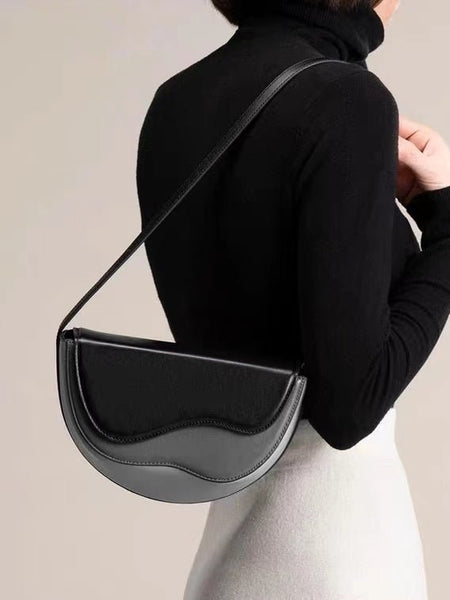 Semicircle Contrast Color Saddle Bag Shoulder Messenger Bag - Opulent Empire