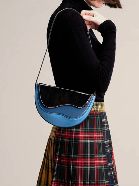 Semicircle Contrast Color Saddle Bag Shoulder Messenger Bag - Opulent Empire