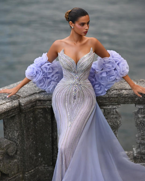 Samara Sharaé — Handcrafted embellished couture evening gown — Style SH12052