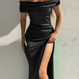 Split Ruched Off-Shoulder Dress - Opulent EmpireSplit Ruched Off-Shoulder DressOpulent Empire