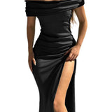 Split Ruched Off-Shoulder Dress - Opulent EmpireSplit Ruched Off-Shoulder DressOpulent Empire