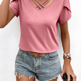 Strappy V-Neck Petal Sleeve Top - Opulent EmpireStrappy V-Neck Petal Sleeve TopOpulent Empire