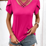 Strappy V-Neck Petal Sleeve Top - Opulent EmpireStrappy V-Neck Petal Sleeve TopOpulent Empire