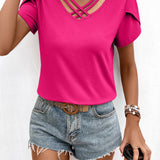 Strappy V-Neck Petal Sleeve Top - Opulent EmpireStrappy V-Neck Petal Sleeve TopOpulent Empire