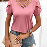 Strappy V-Neck Petal Sleeve Top - Opulent EmpireStrappy V-Neck Petal Sleeve TopOpulent Empire