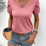 Strappy V-Neck Petal Sleeve Top - Opulent EmpireStrappy V-Neck Petal Sleeve TopOpulent Empire