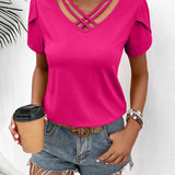 Strappy V-Neck Petal Sleeve Top - Opulent EmpireStrappy V-Neck Petal Sleeve TopOpulent Empire