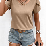 Strappy V-Neck Petal Sleeve Top - Opulent EmpireStrappy V-Neck Petal Sleeve TopOpulent Empire