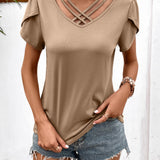 Strappy V-Neck Petal Sleeve Top - Opulent EmpireStrappy V-Neck Petal Sleeve TopOpulent Empire