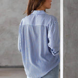 Striped Collared Neck Shirt with Pocket - Opulent EmpireStriped Collared Neck Shirt with PocketOpulent Empire