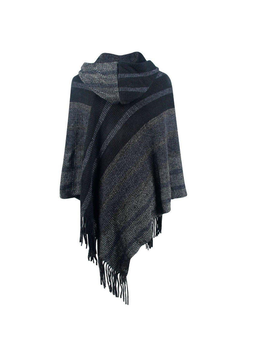 Striped Fringe Hem Hooded Poncho - Opulent EmpireStriped Fringe Hem Hooded PonchoOpulent EmpireClothing