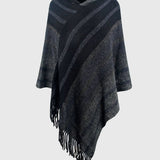 Striped Fringe Hem Hooded Poncho - Opulent EmpireStriped Fringe Hem Hooded PonchoOpulent EmpireClothing