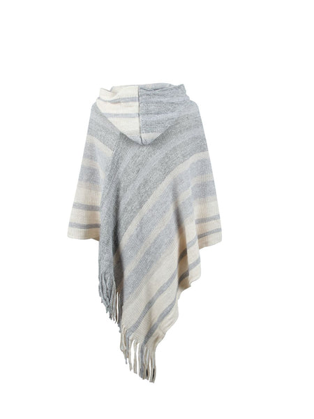 Striped Fringe Hem Hooded Poncho - Opulent EmpireStriped Fringe Hem Hooded PonchoOpulent EmpireClothing