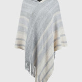 Striped Fringe Hem Hooded Poncho - Opulent EmpireStriped Fringe Hem Hooded PonchoOpulent EmpireClothing