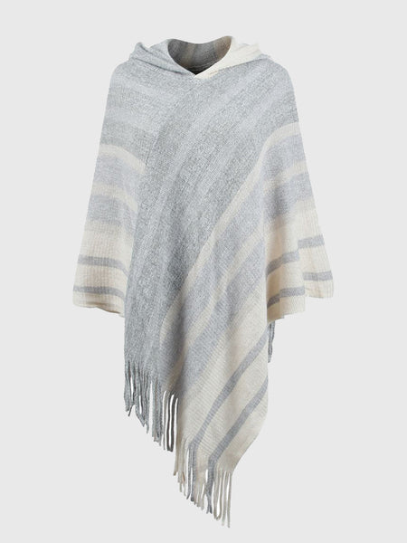 Striped Fringe Hem Hooded Poncho - Opulent EmpireStriped Fringe Hem Hooded PonchoOpulent EmpireClothing