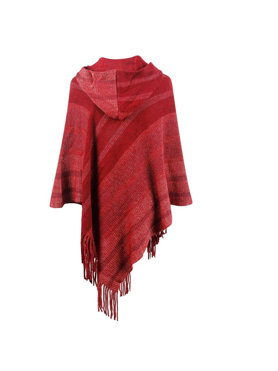 Striped Fringe Hem Hooded Poncho - Opulent EmpireStriped Fringe Hem Hooded PonchoOpulent EmpireClothing