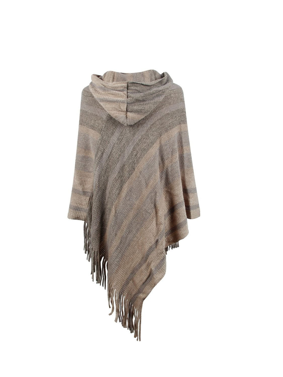 Striped Fringe Hem Hooded Poncho - Opulent EmpireStriped Fringe Hem Hooded PonchoOpulent EmpireClothing