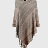 Striped Fringe Hem Hooded Poncho - Opulent EmpireStriped Fringe Hem Hooded PonchoOpulent EmpireClothing