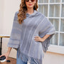 Striped Fringe Hem Hooded Poncho - Opulent EmpireStriped Fringe Hem Hooded PonchoOpulent EmpireClothing