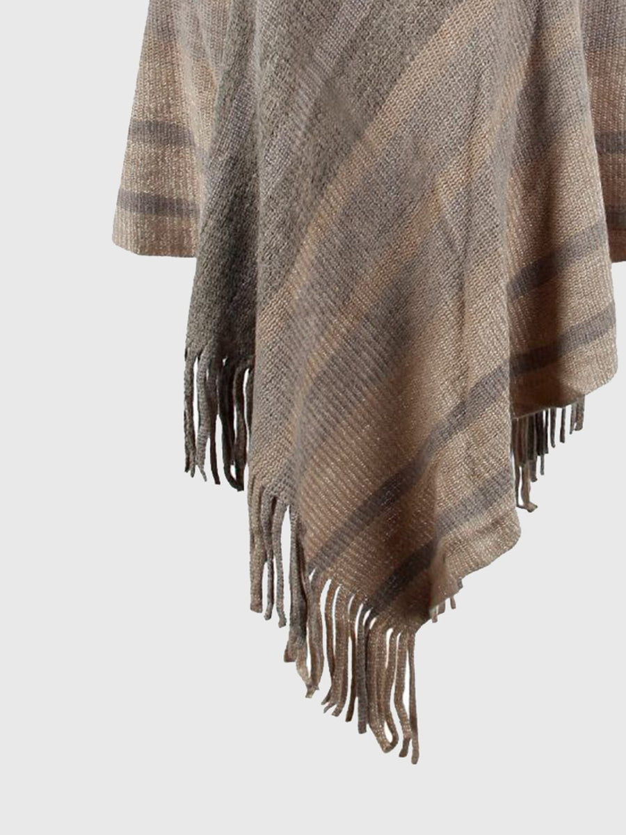 Striped Fringe Hem Hooded Poncho - Opulent EmpireStriped Fringe Hem Hooded PonchoOpulent EmpireClothing