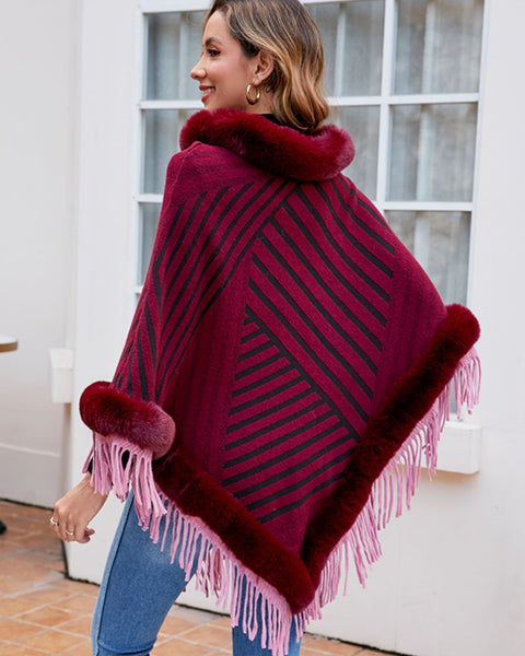 Striped Fringe Hem Poncho - Opulent EmpireStriped Fringe Hem PonchoOpulent EmpireClothing