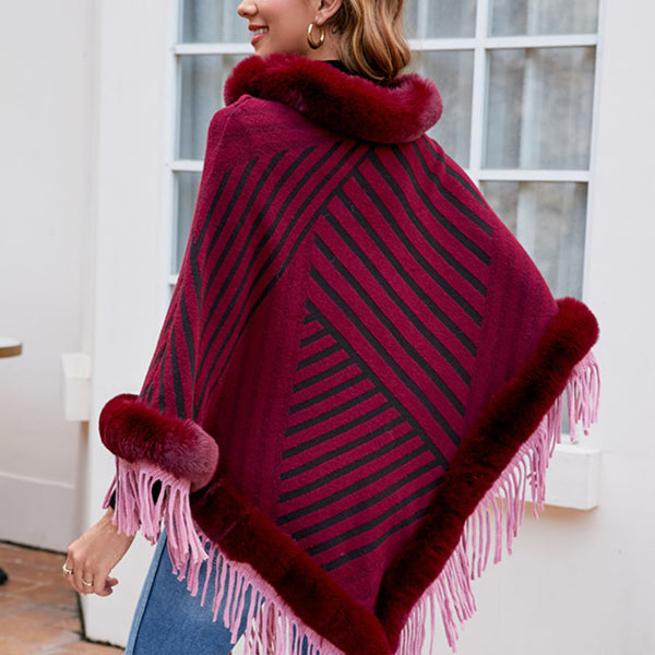 Striped Fringe Hem Poncho - Opulent EmpireStriped Fringe Hem PonchoOpulent EmpireClothing