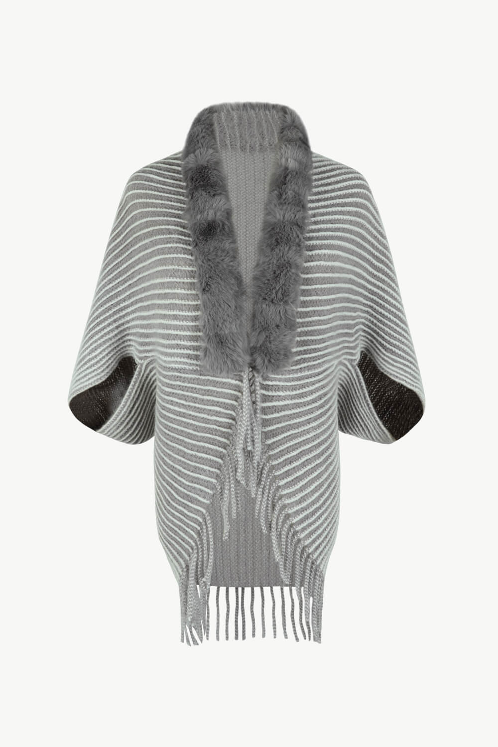 Striped Open Front Fringe Poncho - Opulent EmpireStriped Open Front Fringe PonchoOpulent EmpireClothing