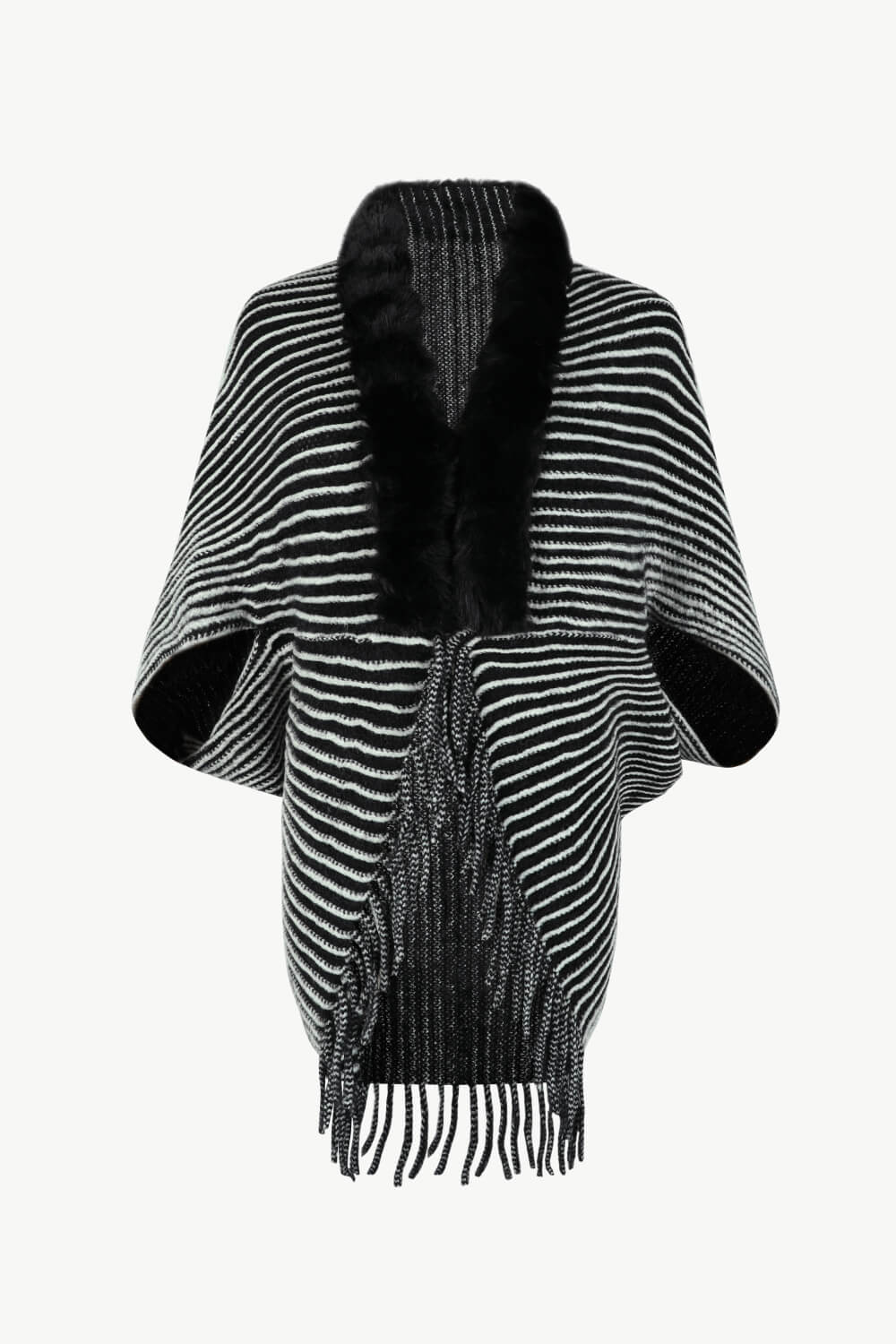 Striped Open Front Fringe Poncho - Opulent EmpireStriped Open Front Fringe PonchoOpulent EmpireClothing