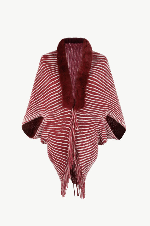 Striped Open Front Fringe Poncho - Opulent EmpireStriped Open Front Fringe PonchoOpulent EmpireClothing