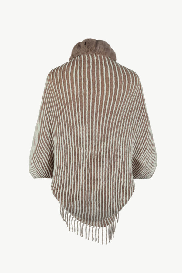 Striped Open Front Fringe Poncho - Opulent EmpireStriped Open Front Fringe PonchoOpulent EmpireClothing