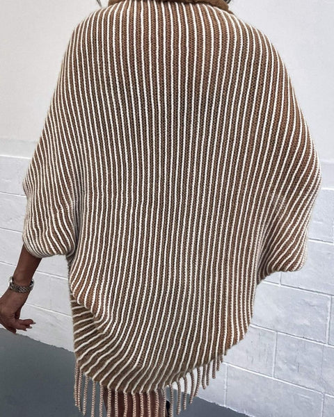 Striped Open Front Fringe Poncho - Opulent EmpireStriped Open Front Fringe PonchoOpulent EmpireClothing