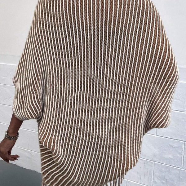 Striped Open Front Fringe Poncho - Opulent EmpireStriped Open Front Fringe PonchoOpulent EmpireClothing