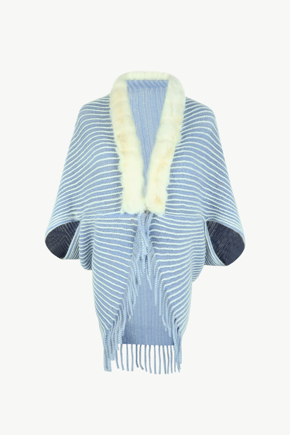 Striped Open Front Fringe Poncho - Opulent EmpireStriped Open Front Fringe PonchoOpulent EmpireClothing