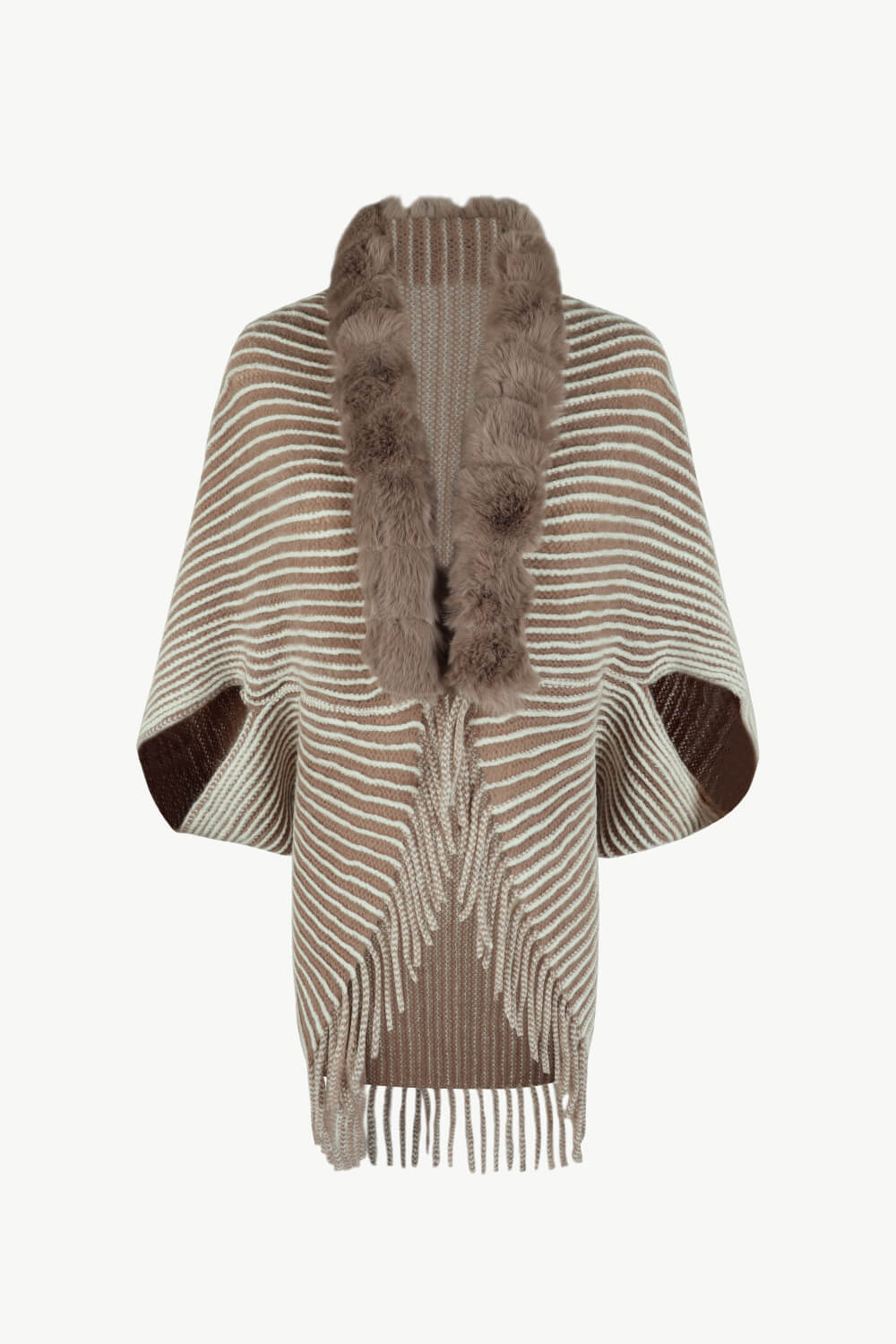 Striped Open Front Fringe Poncho - Opulent EmpireStriped Open Front Fringe PonchoOpulent EmpireClothing