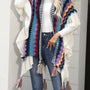 Striped Open Front Poncho with Tassels - Opulent EmpireStriped Open Front Poncho with TasselsOpulent EmpireClothing