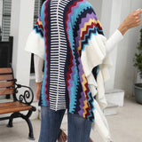 Striped Open Front Poncho with Tassels - Opulent EmpireStriped Open Front Poncho with TasselsOpulent EmpireClothing