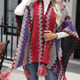 Striped Open Front Poncho with Tassels - Opulent EmpireStriped Open Front Poncho with TasselsOpulent EmpireClothing